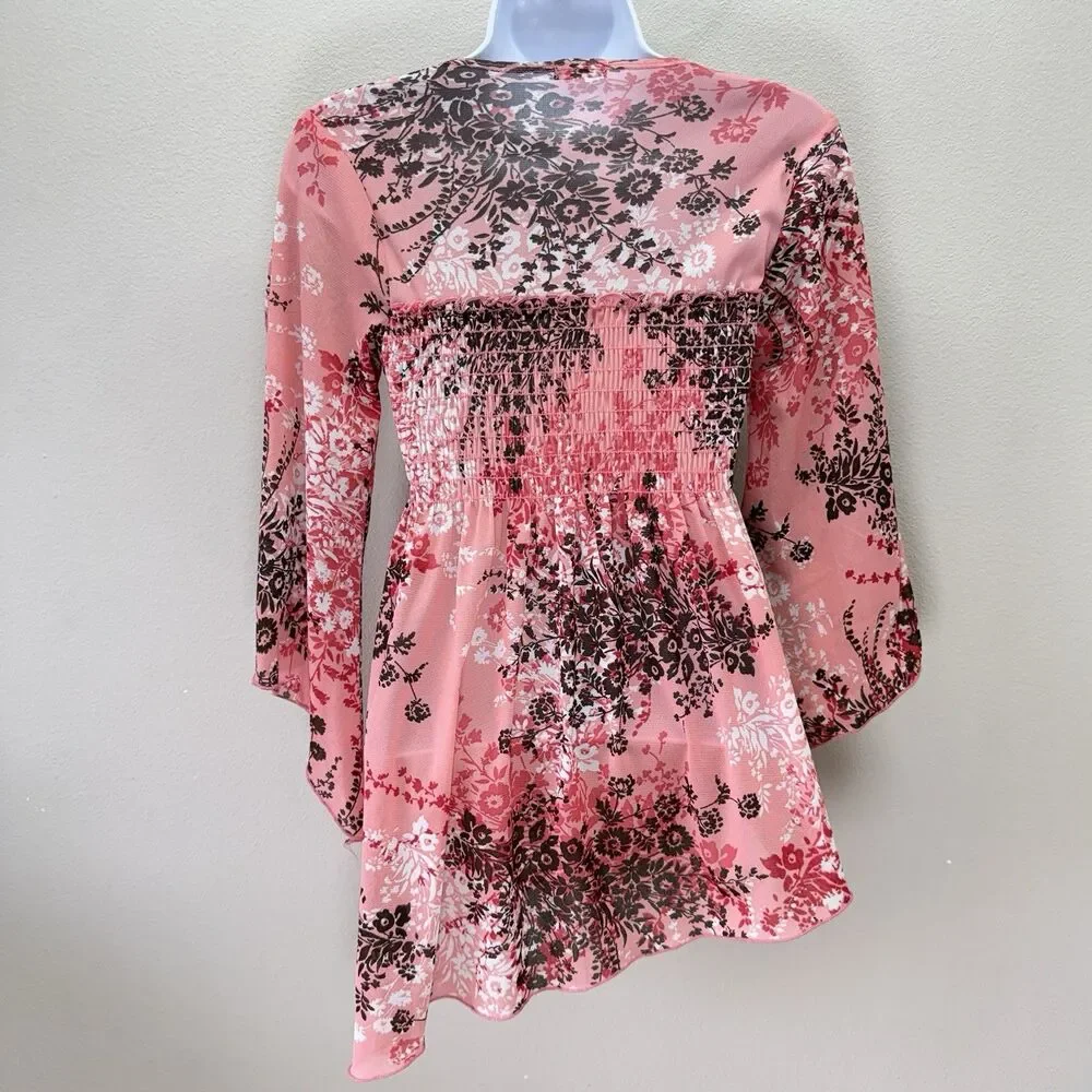 Vtg Y2K Fairy Top Size M Smocked Asymmetric Bell Sleeve Whimsi Ethereal Dainty - Picture 4 of 12